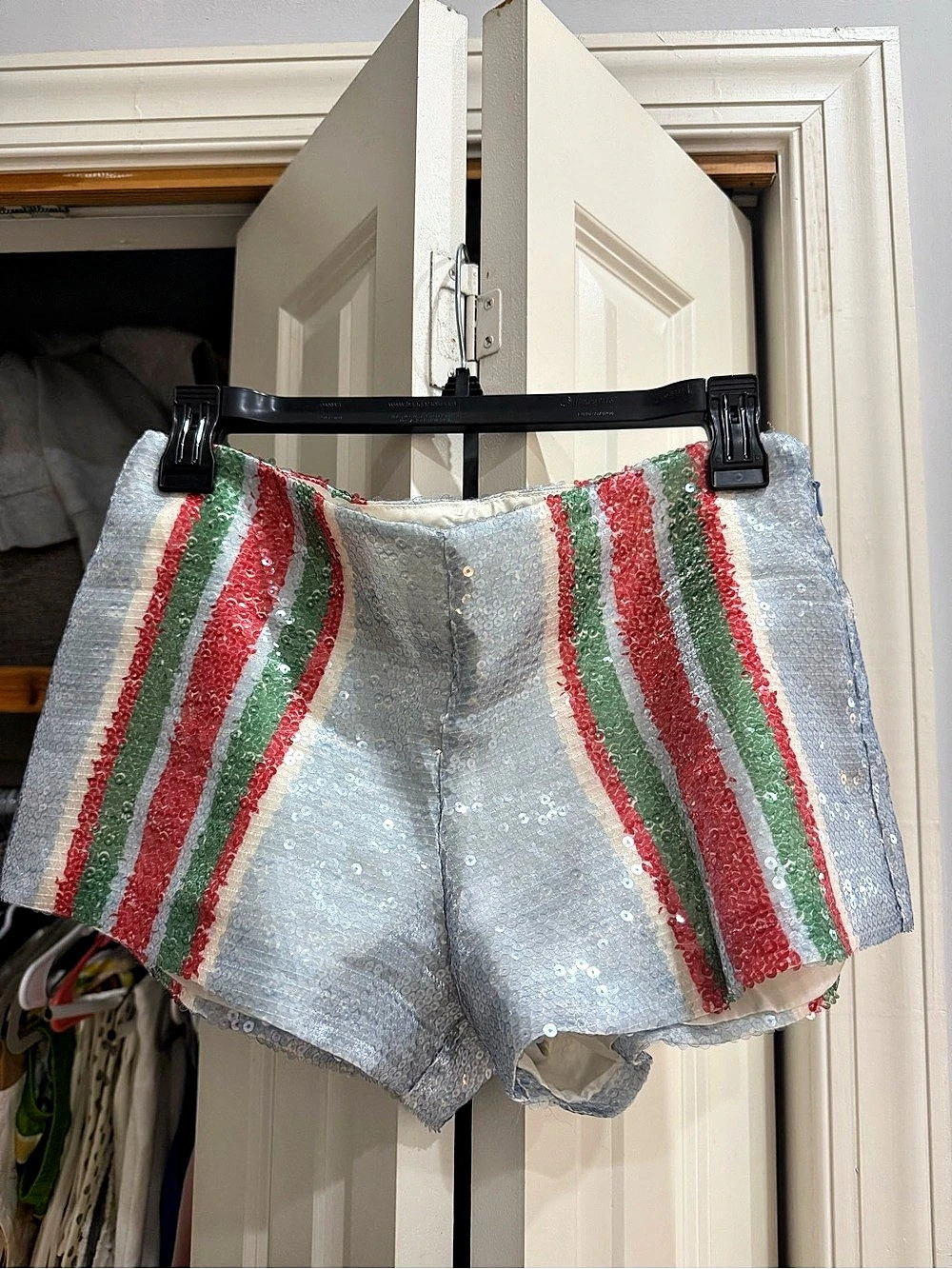 La Veste Pippi Sequin Shorts Silver & Red Size Small